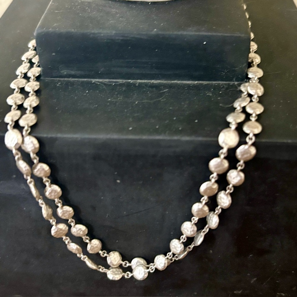 Ippolita flat hammered GLAMAZON necklace in sterling silver 40”. Long or doubl